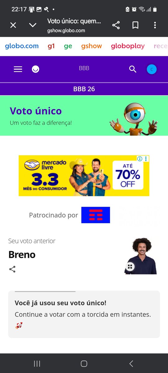 #BBB26 está uma vergonha. 
Acabo de votar no Cowboy e o que aparece?
<a href="/MercadoLivre/">#MercadoLivreBBB26 📦</a> <a href="/Betano_BR/">Betano Brasil</a> <a href="/iFood/">iFood</a> <a href="/mrvoficial/">MRV</a> .