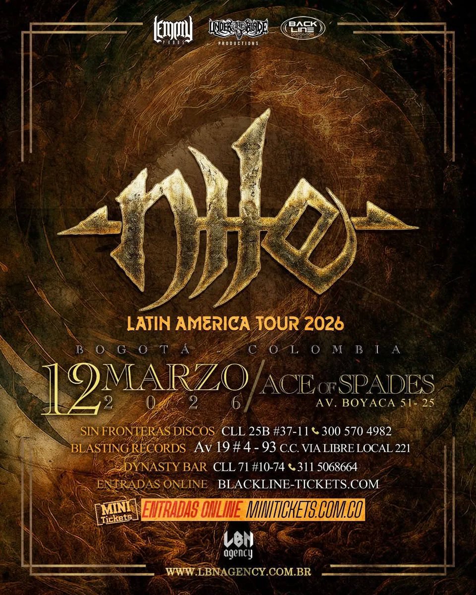 Nile en Bogotá 
12 de Marzo en Ace Of Spades 

Boletería disponible en minitickets.com.co
Punto físico :