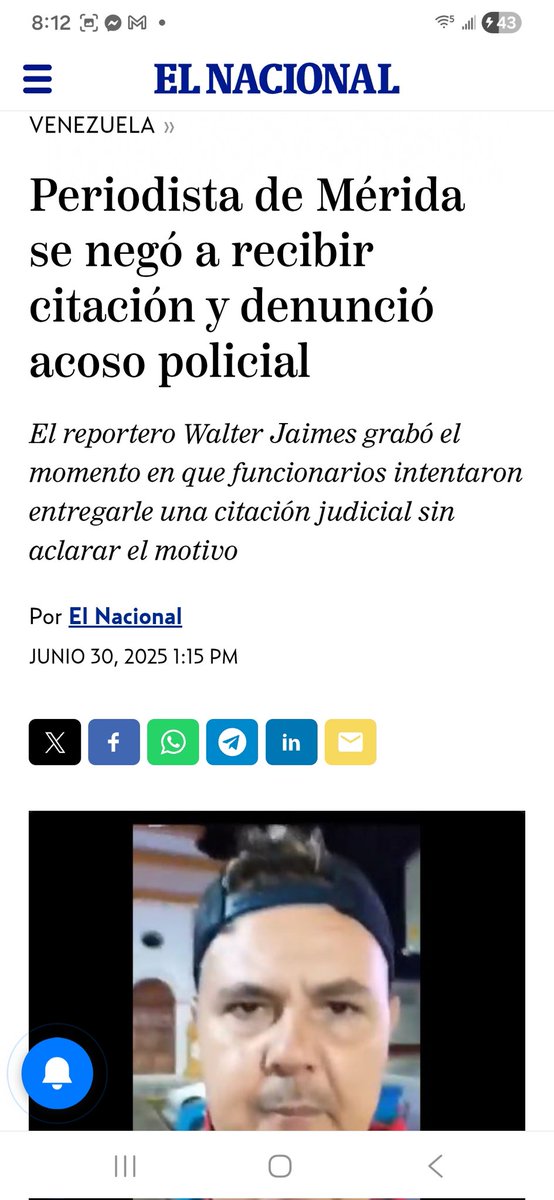 #INVESTIGACIÓN Hallan muerto en Mérida al periodista Walter Jaimes, luego de estar desaparecido varios días. El cuerpo estaba parcialmente quemado y mostraba varios signos de violencia. El <a href="/MinpublicoVEN/">Ministerio Público venezolano</a> no anuncia designación de fiscal al respecto. #DATO En junio de 2025 éste