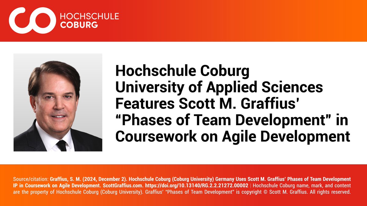 ScottGraffius's tweet photo. Hochschule Coburg University of Applied Sciences features my “Phases of Team Development” material in coursework on Agile Development
https://t.co/DFCA6DRrXE
#PhasesOfTeamDevelopment #Teamwork #TeamworkTradecraft #Agile #AgileDevelopment https://t.co/YczqBNjEXb