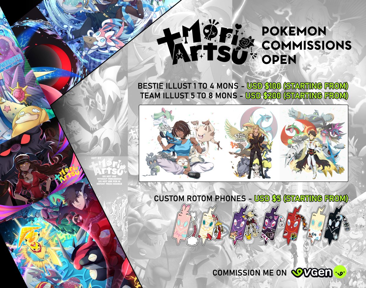 ⚡️MORI's 2026 CATALOGUE⚡️

Hello hello! I'm going to be done with all of my queue this week so I'm reopening for regular team illusts (now with a new 1-4 Pokemon option) and Rotom Phones!

#Pokemon30th #Pokemon30thAnniversary