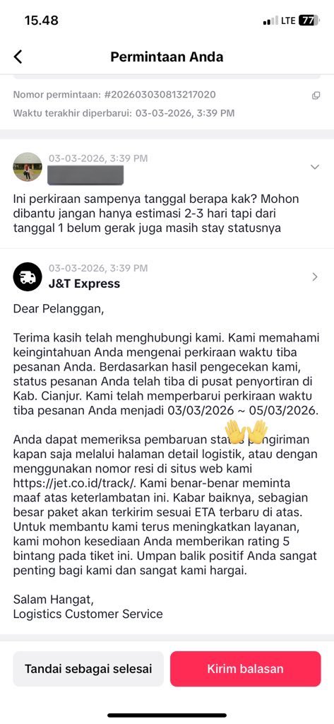 piscokpink's tweet photo. @jntexpressid  ini tolong gimana ya paket ga sampe-sampe. Estimasi tiba diperpanjang terus. Dari tanggal 03, 05, 06. Ditanya jawabannya template terus 

Customer experiencenya jelek banget https://t.co/HiMCas5vec
