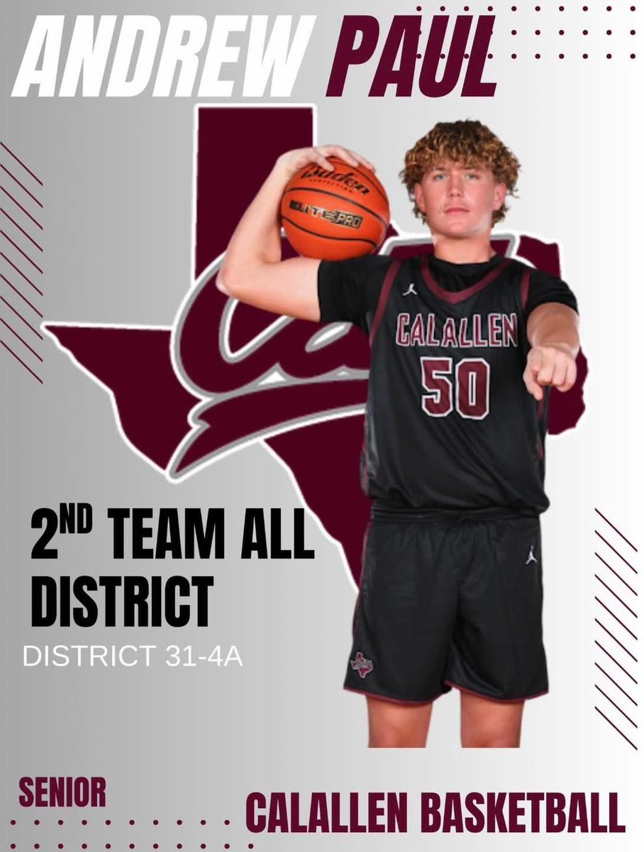Andrew_paul255's tweet photo. Honored to be named 2nd Team All-District (31-4A).
Thankful for my coaches and teammates and for how basketball helped me grow as an overall player and athlete.

@calallenhoops  @coachcreeve @RecruitCalallen  @_CoachIrvin  @the_CoachTC 

#UMW #WeAreCalallen https://t.co/rnluWCMCKF