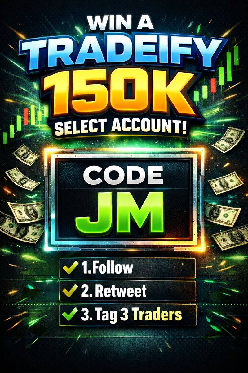 JoeyMorganNQ's tweet photo. 🚨 Let's run a giveaway for a FREE 150k Selec account with Tradeify!

! Here are the rules. 👇🏻

✅ Follow &amp; Like
✅ Retweet
✅ Tag 3 Traders

The winner will be announced this week for a 150k select account! Goodluck! https://t.co/MGY360cDfL
