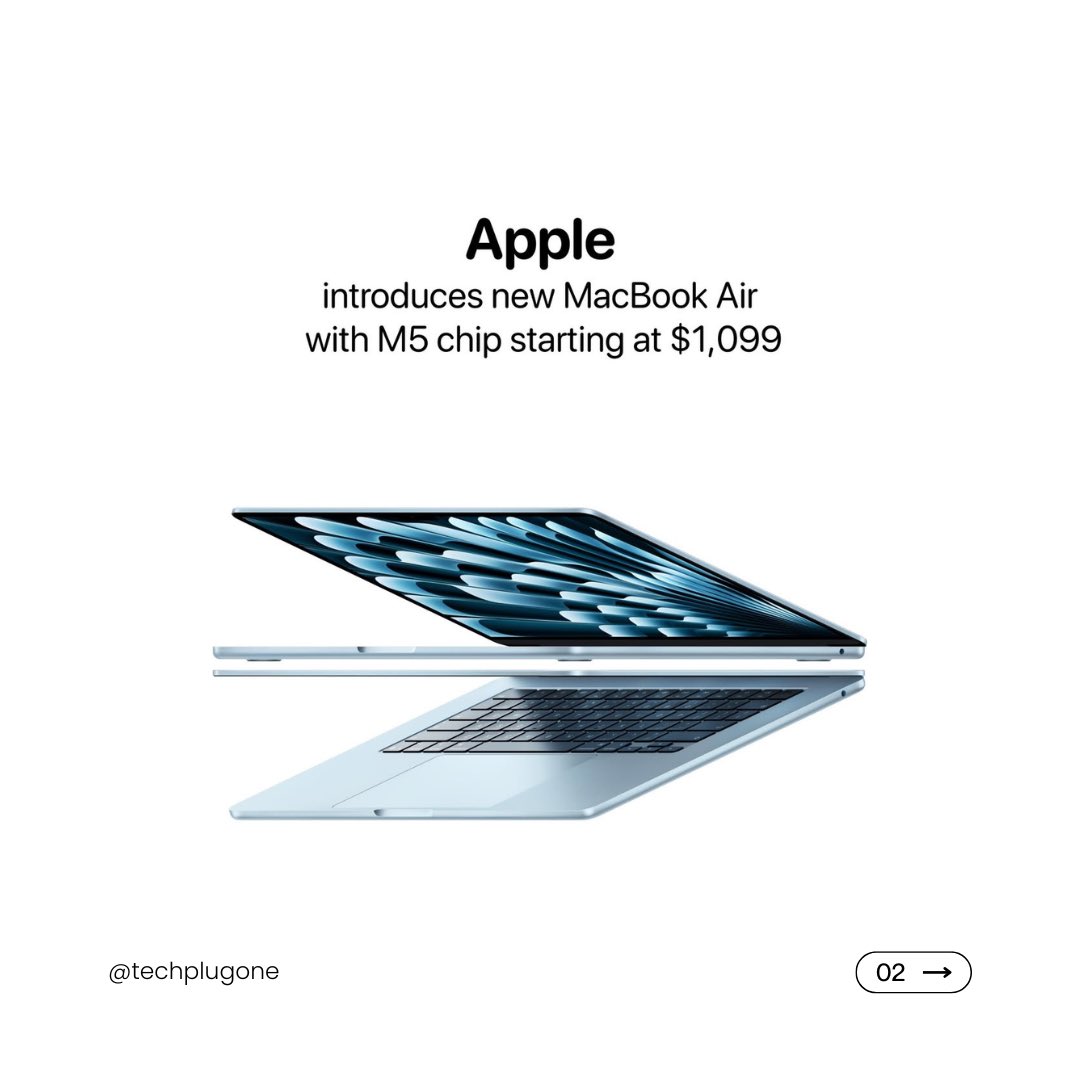 techplugone's tweet photo. 512GB base storage is finally here. ☁️🔥 The new MacBook Air with M5 chip is official. Order today, March 4, starting at $1,099
#TechPlugOne #MacBookAir #M5Chip #AppleSilicon #Viral #TechNews #AppleLaunch #Innovation #FYP #Apple https://t.co/cMva5I99Oa