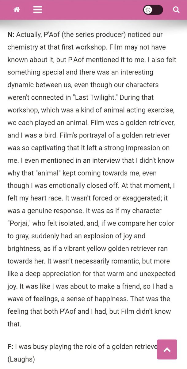 Beautyinside78's tweet photo. P’Aof spotted the spark back in the workshop  Last Twilight and told Namtan right away: "I see the chemistry!" Big thanks to P'Aof for his legendary vision in bringing them together! 🙏 
Namtan even admitted her heart was racing during that first workshop. It was a 100% authentic connection! 
If you want to know how they became 'NamtanFilm,' this interview is a must-read! 📝
​Read the full article https://t.co/78LHVJ2yrz

#NamtanFilm #น้ำตาลฟิล์