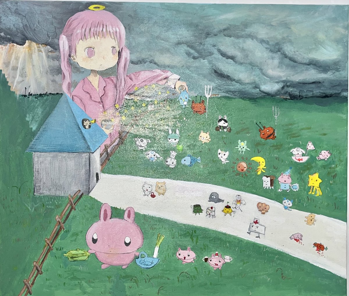 毎日はそれぞれの人に明日がくること】 F10 キャンバス、アクリル 個展