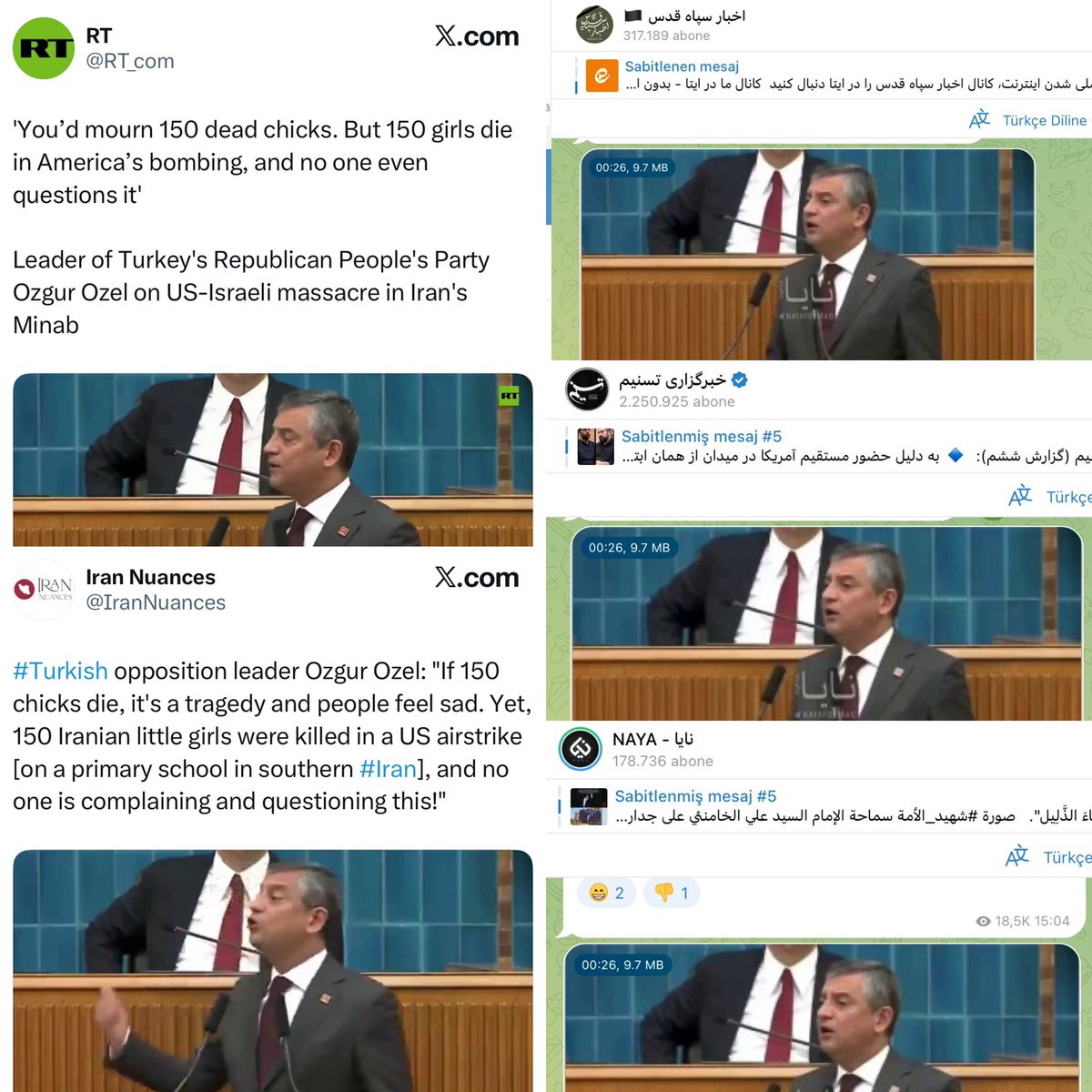 Özgür Özel'in, İran'da ABD ve İsrail'in saldırıları sonucu ölen 165 kız çocuğuyla ilgili yaptığı açıklama yurt dışı basınında büyük yankı uyandırdı.