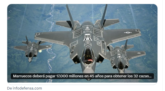 A ver si los fascistas patriotas de pulserita, faria y toros se enteran de una puta vez:
EE.UU e Israel, están armando hasta los dientes a Marruecos.