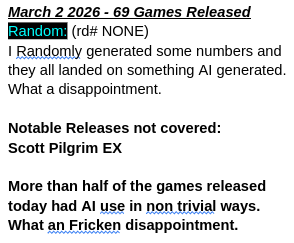 Looking over steam releases daily and giving surface level thoughts on game quality and ideas presented. I choose games that I find interesting. #gamedev #indiedev #steam

bsky.app/profile/retror…