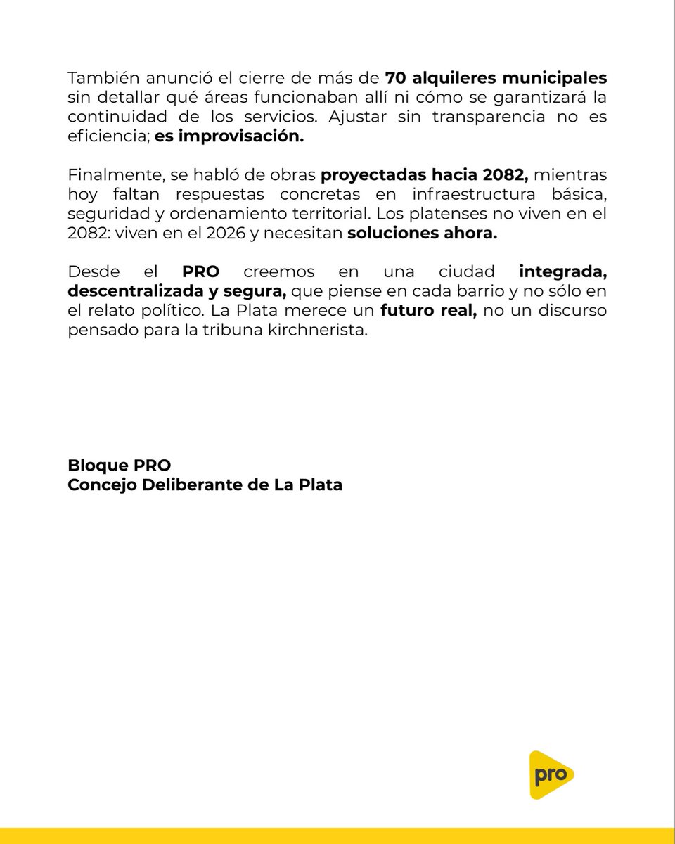 Comunicado oficial del Bloque PRO