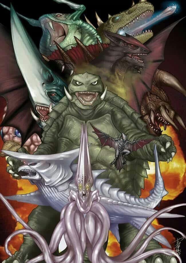 Month Of Gamera! 
Art By Mitchell Wessely #gamera #barugon #viras #jiger #gyaos