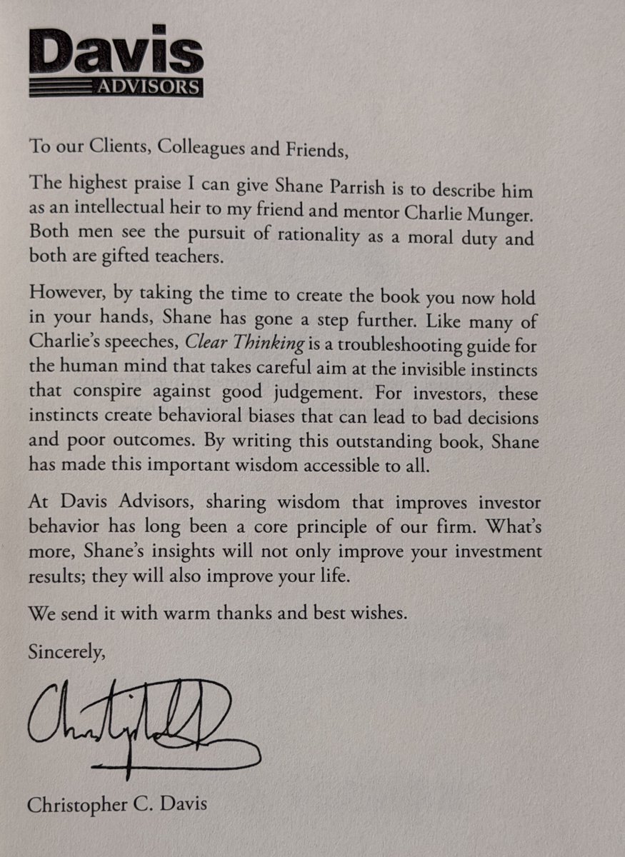 Holy cow! 

Berkshire Hathaway board member Christopher Davis reprinted 15,000!!!! copies of Clear Thinking to give away to his clients, and wrote the kindest introduction I've ever seen in my life.

Grab a copy today: geni.us/FG4odAE