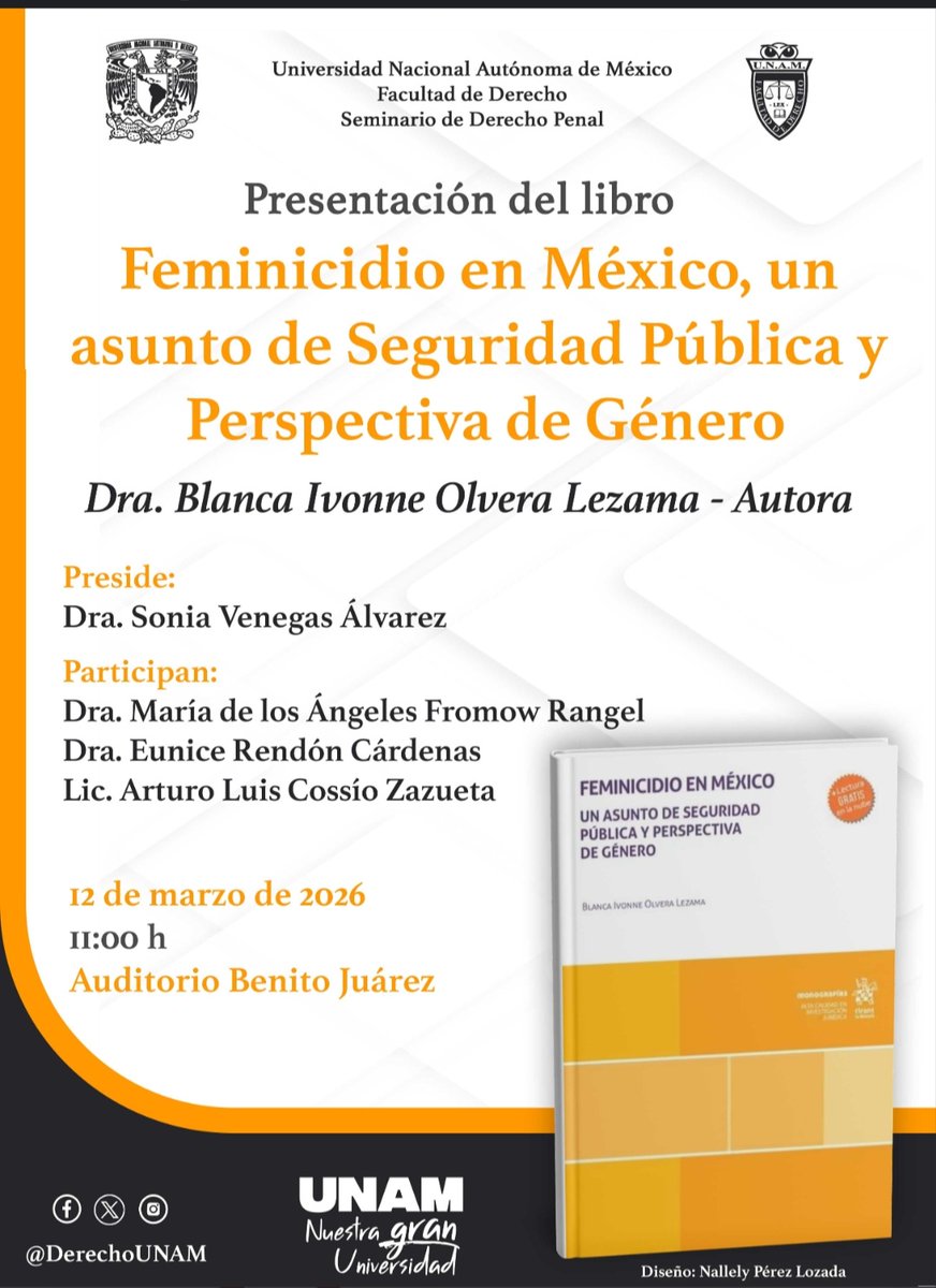 🚨Cordialmente invitados e invitadas 📙 #Feminicidio🇲🇽 <a href="/DerechoUNAMmx/">Facultad de Derecho</a> <a href="/EuniceRendon/">Eunice Rendón</a> <a href="/mafromow/">María de los Ángeles Fromow</a> <a href="/ArturoCossio/">Arturo Luis Cossío Zazueta</a> <a href="/Tirantmexico/">Tirant México</a> 👇