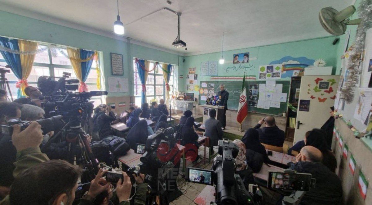 DrMino0's tweet photo. #Iran’s spokesperson of Ministry of Foreign Affairs is holding a press conference in a school class so they can use children as a human shield.

They know the U.S. won’t attack them in a school, and if it does, it’s going to be the greatest propaganda for them! https://t.co/tjY7SL4k2Y