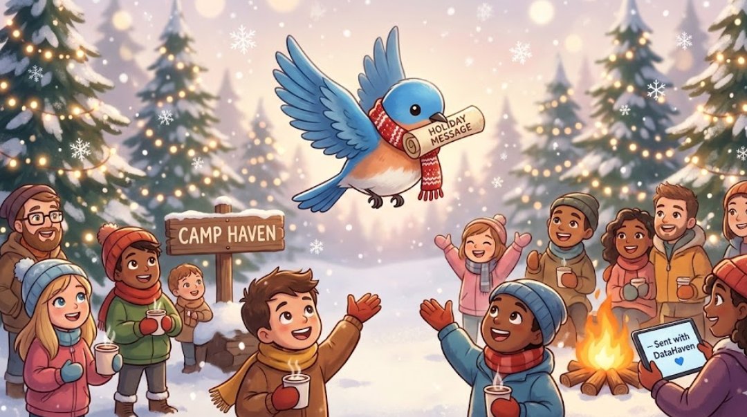 gilmergs's tweet photo. Watch out! Blu is making a very special holiday delivery through the snowy forest of Camp Haven to the DataHaven community! @DataHaven_xyz 🎁🎄 https://t.co/n4a116MRs9