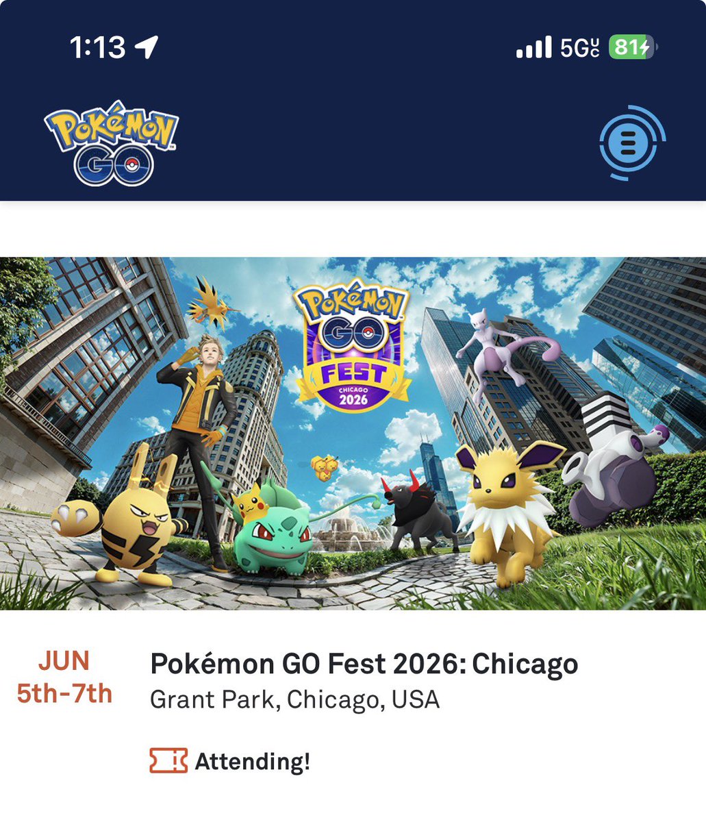 I am officially going to Pokémon GO Fest 2026: Chicago! I have Friday Afternoon as my in-park experience!!
