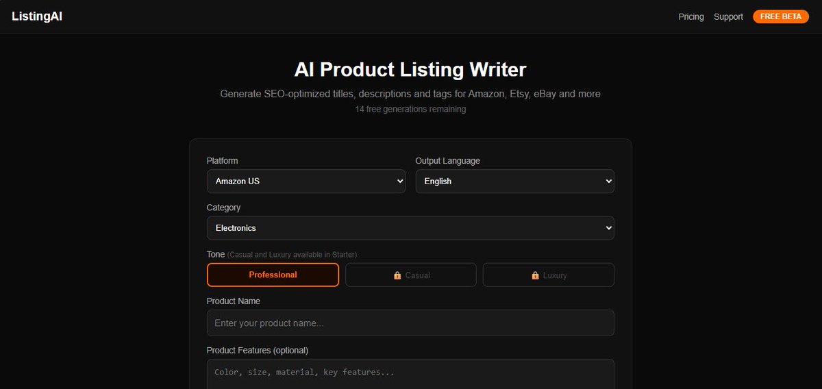 agnbyzz's tweet photo. Just built a free AI tool for e-commerce sellers.

→ SEO title
→ Product description  
→ 10 SEO tags
→ 5 languages
→ Amazon US &amp; UK English

15 free generations. No signup needed.

https://t.co/PYQllcHjYj

#ecommerce #etsy #amazonseller #ebay https://t.co/bnAGdEIA04