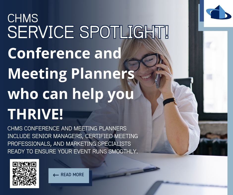 ✨ Service Spotlight: Conference &amp; Meeting Planning ✨
#TeamCHMS experts—including CMPs and senior managers—deliver full-service event support tailored to your goals and budget. Shoutout to this amazing team! Learn more 👉 bit.ly/4c5qYlu

#CHMS #ServiceSpotlight