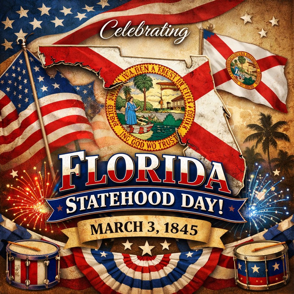 Florida’s “birthday” is March 3, 1845.

That is the day Florida officially became the 27th state admitted into the United States. The event is commonly referred to as Florida Statehood Day.