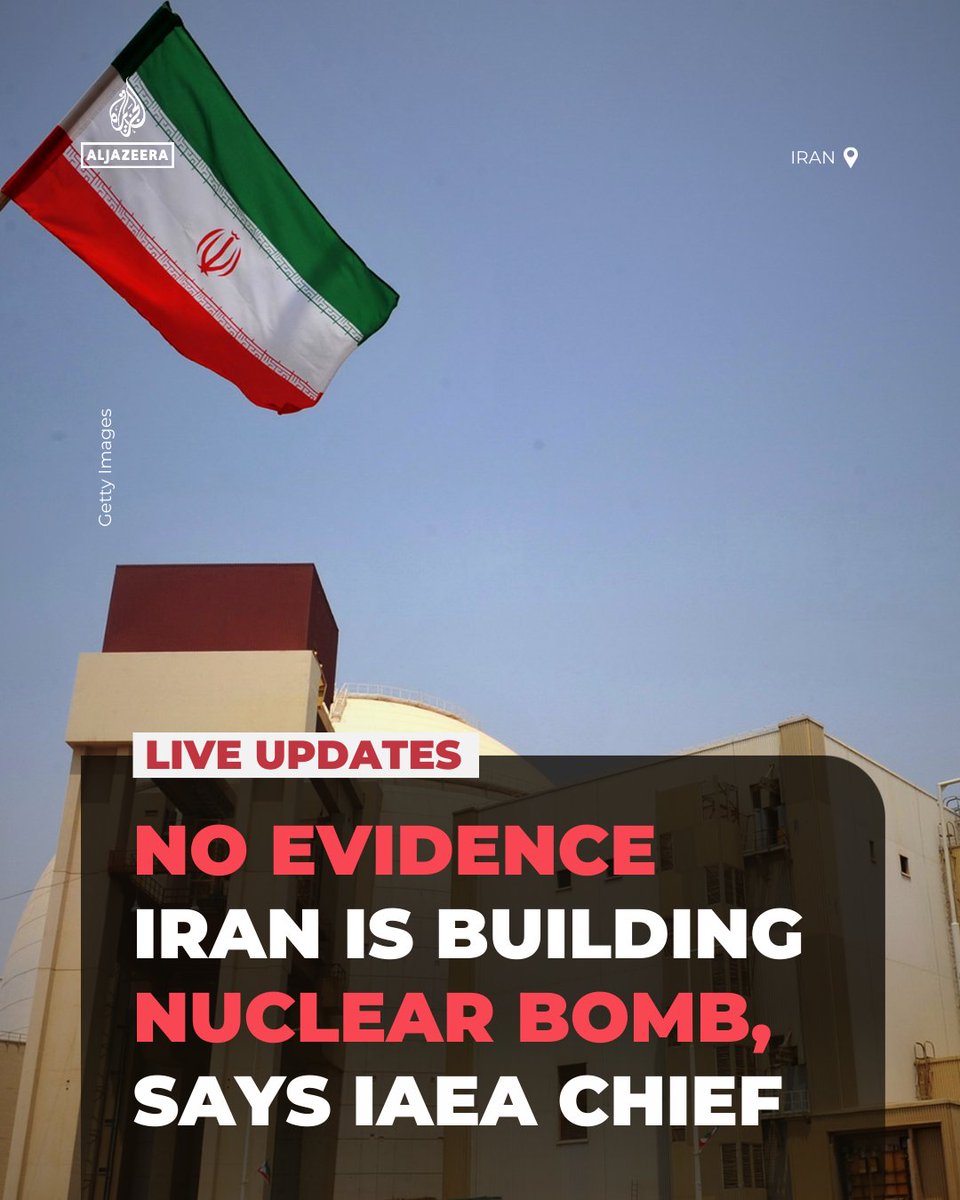 IAEA chief Rafael Grossi says there’s no evidence Iran is building a nuclear bomb, but warns Tehran’s refusal to grant inspectors full access to nuclear facilities is a “serious concern.”

🔴 LIVE updates: aje.news/unl36o