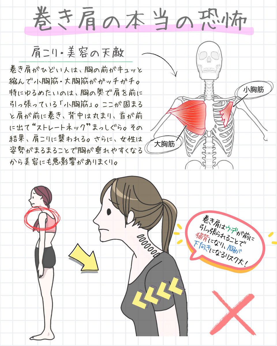 Haru_Body_Lab's tweet photo. 巻き肩の“効果的“な治し方をラジオで解説しました。ポイントは『胸』です→￼ https://t.co/CqtI2XBs34