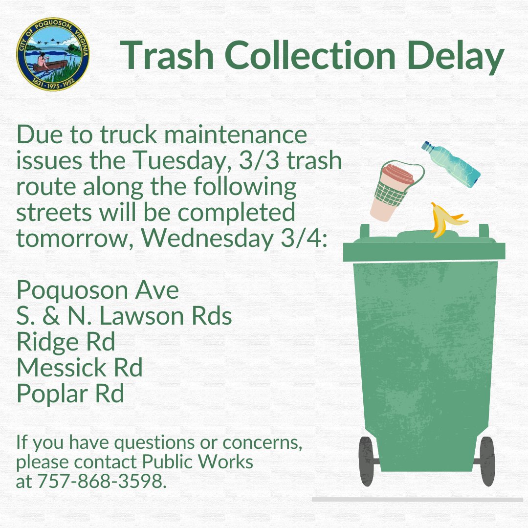 Portion of 3/3 Trash Pickup Delayed to 3/4 dlvr.it/TRGxwG