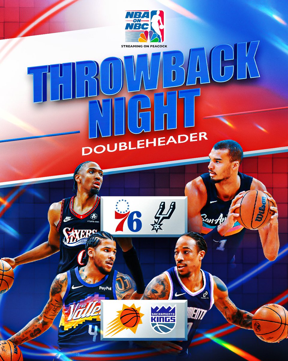 NBAonNBC's tweet photo. NBA ON NBC NOSTALGIA + MODERN DAY NBA HOOPS = IDEAL NIGHT!

📺 7PM ET on NBC and Peacock https://t.co/sjdFZZegdM