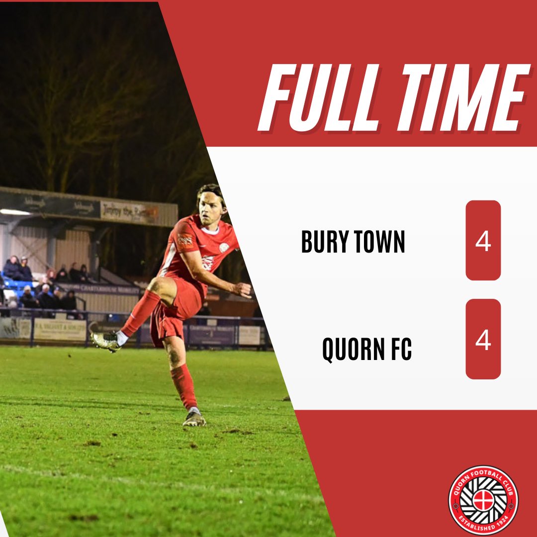 QuornAFC's tweet photo. 𝐒𝐚𝐥𝐯𝐚𝐠𝐢𝐧𝐠 𝐚 𝐩𝐨𝐢𝐧𝐭 𝐟𝐫𝐨𝐦 𝟒-𝟏 𝐝𝐨𝐰𝐧!

What a game! What a team!

Up the Quorn!

Full time: @BuryTownFC 4-4 Quorn

#WeAreQuorn #QuornFC #TheMethodists⛪ #TheReds🔴 https://t.co/WSTTj04Cxf