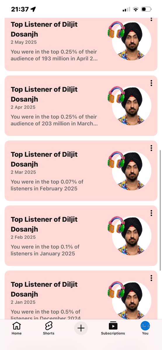 DesiRu_'s tweet photo. @diljitdosanjh More top listener badges.. 😊🫶 ♥️ https://t.co/DStG7hITKs
