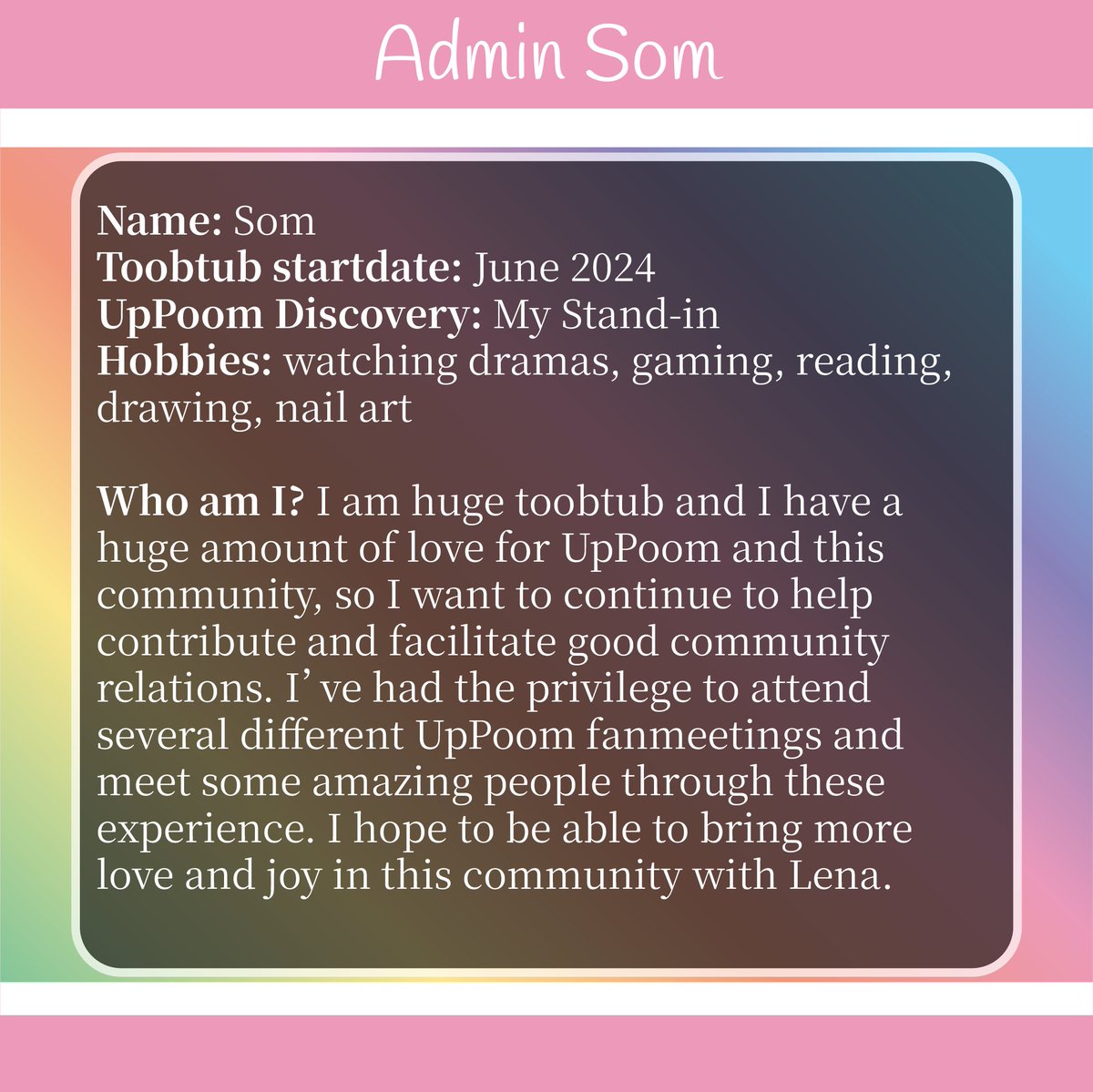 UpPoom_EU's tweet photo. Hello Toobtubs! 🌈🎉
UpPoomEU has new admins! We thought we'd introduce ourselves here. 
We're still figuring what this new change means but expect we'll support and show love for UpPoom the best way we can ❤️

Best wishes,
Admin Lena and Som 🥰

#uppoom #uppoompat 
#poompps https://t.co/uVWQAY22tx