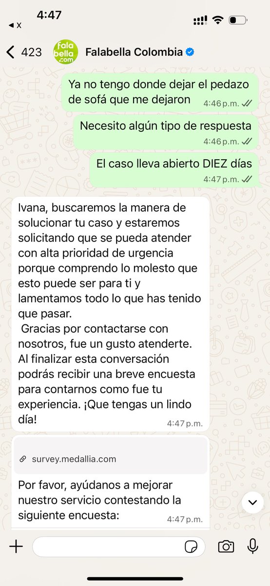 ivanarojasA's tweet photo. @Falabella_co @sicsuper Me cierran la conversación sin darme ningun tipo de avance, es el DÉCIMO día que me comunico para tratar de resolver esto!!!!!!!!!!!!!!!!!!!!!! https://t.co/DnlezfiD9Z