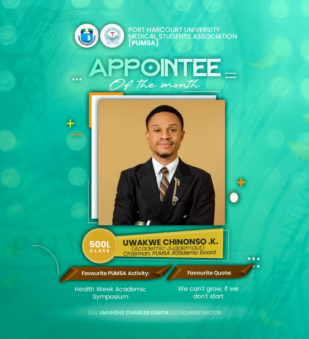 Appointee of the month?

Thank youuuuu, Port Harcourt University Medical Students' Association (PUMSA)
This is priceless.🥳
Don't mind the nick name, I've learned to live with it.🤲🏾