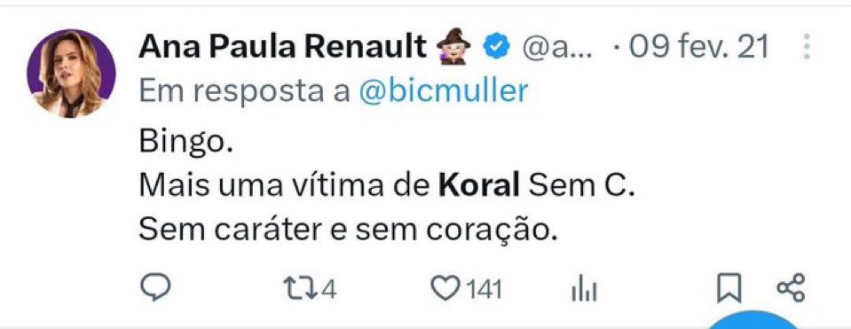 andfalou's tweet photo. ‼️AGORA: 

Internautas resgatam tweets de Ana Paula Renault na época do BBB 21 com críticas pesadas a Karol Conka e escancaram a hipocrisia da sister. 

#BBB26 #RedeBBB https://t.co/AkoYWczhXq
