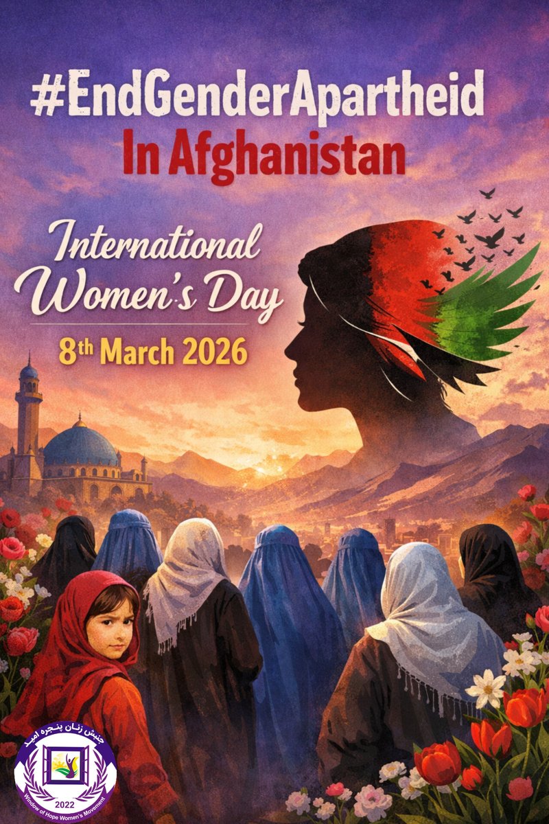 Window_HWM's tweet photo. فراخوان طوفان تویتری:
برای حقوق انسانی زنان افغانستان متحد شوید! 
به مناسبت هشتم مارچ، صدای رنج و ایستادگی زنان افغان باشیم. با هم برای پایان دادن به تبعیض سیستماتیک فریاد می‌زنیم.
#EndGenderApartheidInAfghanistan https://t.co/9s1GR9kM07