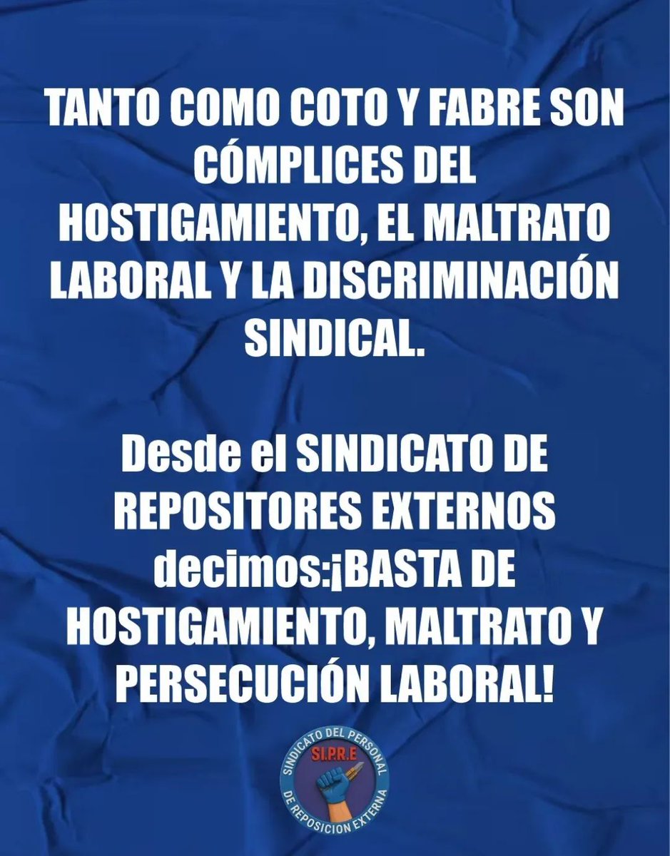 Marianodeanton1's tweet photo. EL SINDICATO DE REPOSITORES EXTERNOS DENUNCIA Y REPUDIA

Desde el SI.P.R.E. Denunciamos y repudiamos públicamente el gravísimo atropello sufrido por nuestro afiliado e integrante de la Comisión Directiva del SI.P.R.E  Juan  Spalletti, en la sucursal de @coto_ar @MundoGremial https://t.co/bectI3RJ3H
