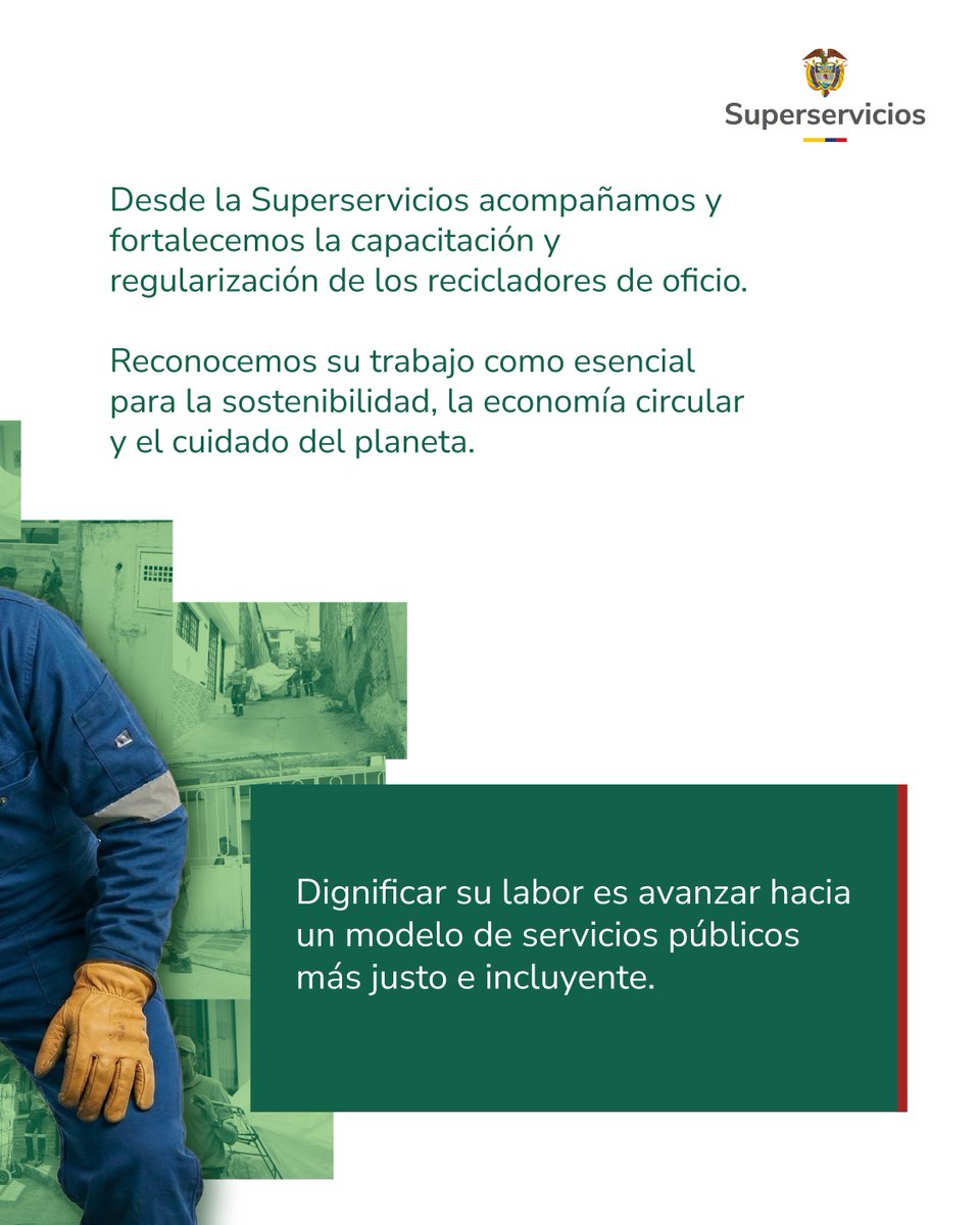 Superservicios's tweet photo. ♻️ Detrás de cada botella, cartón o plástico recuperado hay manos que trabajan con esfuerzo y compromiso.

Los recicladores de oficio son protagonistas de la economía circular en Colombia. Su labor reduce residuos, protege el ambiente y genera sustento digno para miles de familias.

Desde la Superservicios reconocemos y acompañamos su proceso de formalización y fortalecimiento, porque dignificar su trabajo es avanzar hacia un modelo de servicios públicos más justo, sostenible e incluyente.

#RecicladoresDeOficio #EconomíaCircular #BasuraCero #ServiciosPúblicos