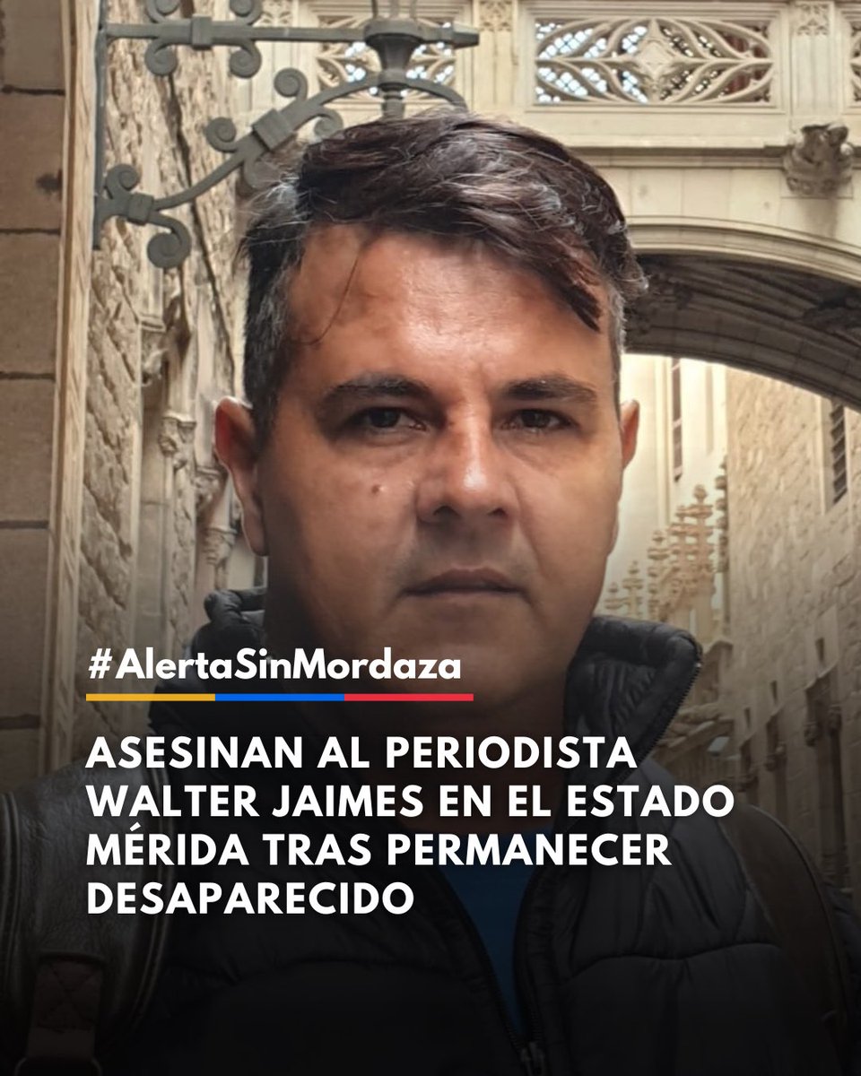 #AlertaSinMordaza 🚨

La comunidad periodística y el país se encuentran de luto tras la confirmación del hallazgo del cuerpo de Walter Jaimes, reconocido comunicador del municipio Tovar. Jaimes había sido reportado como desaparecido desde el pasado sábado; sin embargo, no fue
