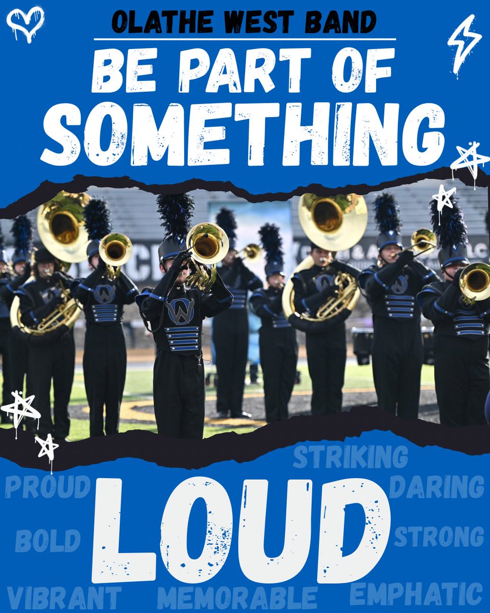 olathewestband's tweet photo. The Olathe West Marching Band is holding Wind Player Interviews this coming Monday, March 9th! Please be sure to visit the following website for more information and to get signed up.

https://t.co/WBUdsKdnlL

Be part of something LOUD! https://t.co/EyKV8XOSBi