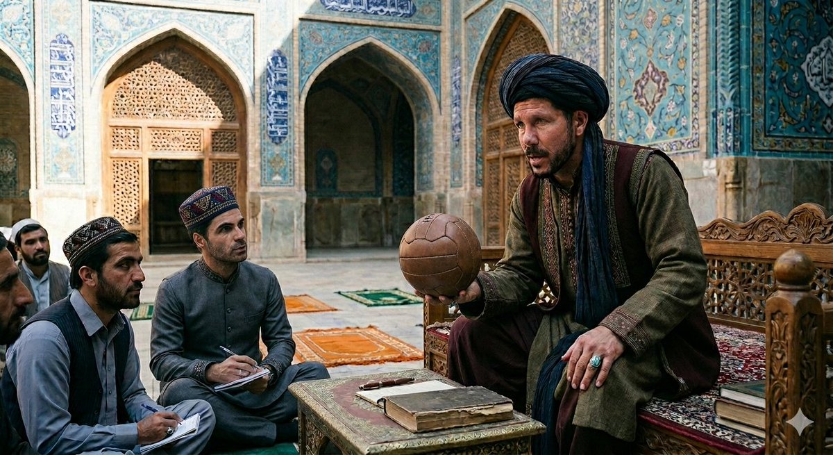 VarunGoel29's tweet photo. Congratulations to Iran's new leader Ayatollah Diego Al-Simeone for proving once again that Haram ball wins games. 
#BarçaAtleti #IranWar #IranvsIsrael https://t.co/C6WBst2Wpd