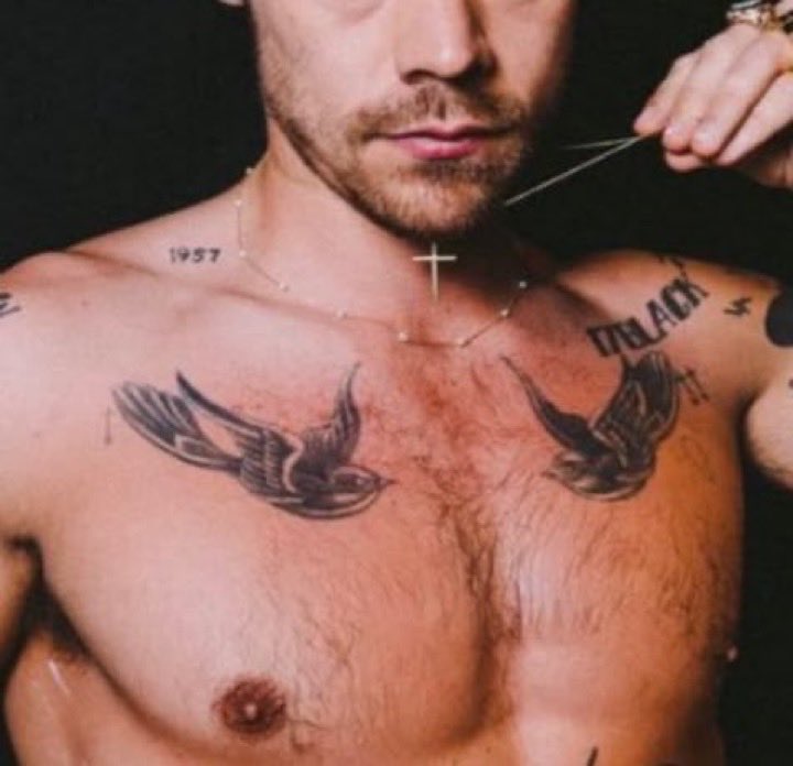 sasitwas's tweet image. i cant quote bc im #blocked but harry got a 4th cross tattoo :(