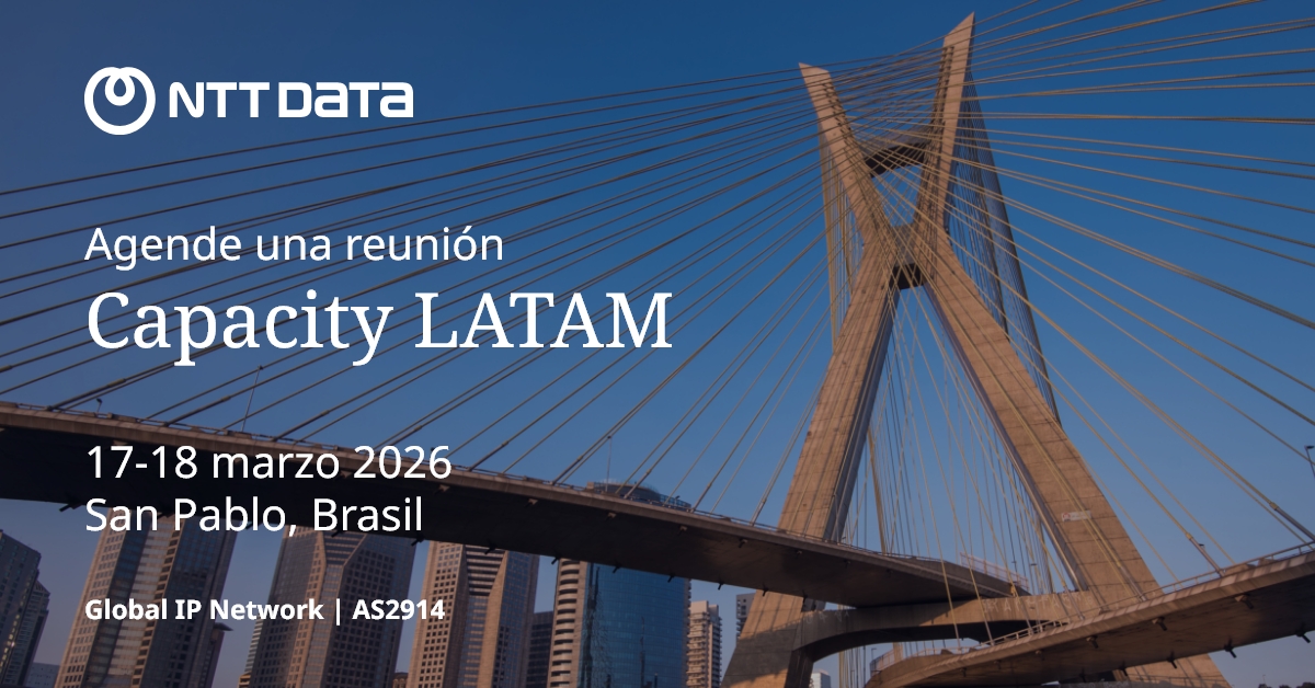 GinNTTnet_Latam's tweet photo. Nuestro equipo de la Global IP Network #AS2914 de @nttdata_inc participará en #CapacityLATAM organizada por @capacitymedia en San Pablo. Por favor envíenos un DM para agendar una reunión y visite nuestro stand en el área de exposición. 

#globalipnetwork #nttdata @nttdatalatam https://t.co/9SM1IK1BJR