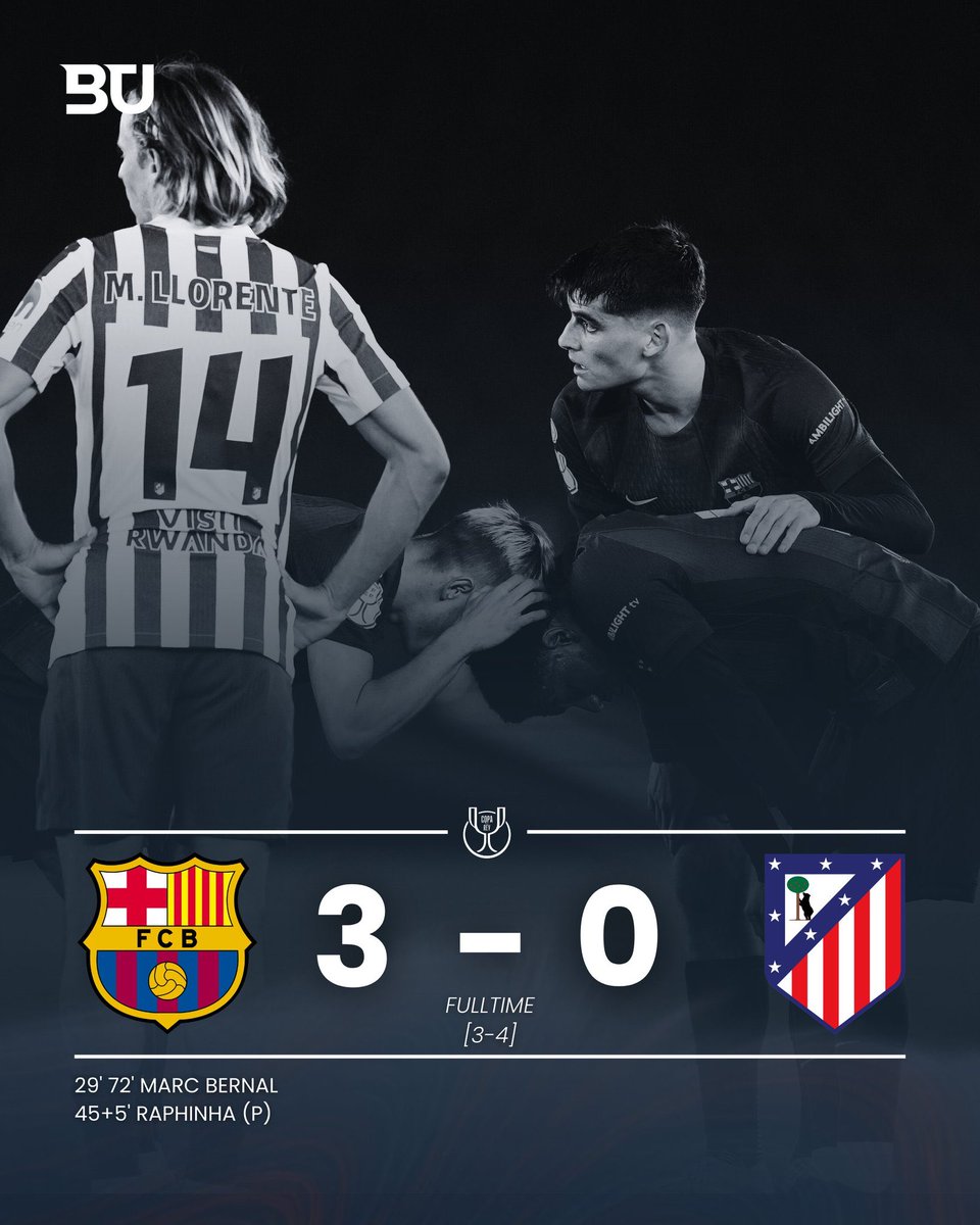 Proud of the fight tonight. 💙❤️

After a brutal 0–4 first leg, Barça came out with heart and belief — 3–0 win in the second leg. Bernal with a brilliant brace, Raphinha cool from the spot 
#BarçaAtleti #Barcelona #Crulers