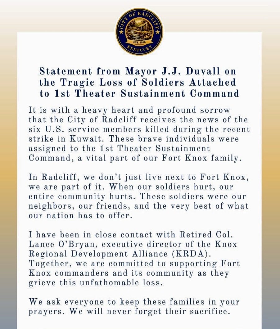 6 Soldiers killed in Iran were from Fort Knox, KY... 1st Theater Sustainment Command. #IranWar #fortknox #usarmy #maga #realDonaldTrump #donaldtrump