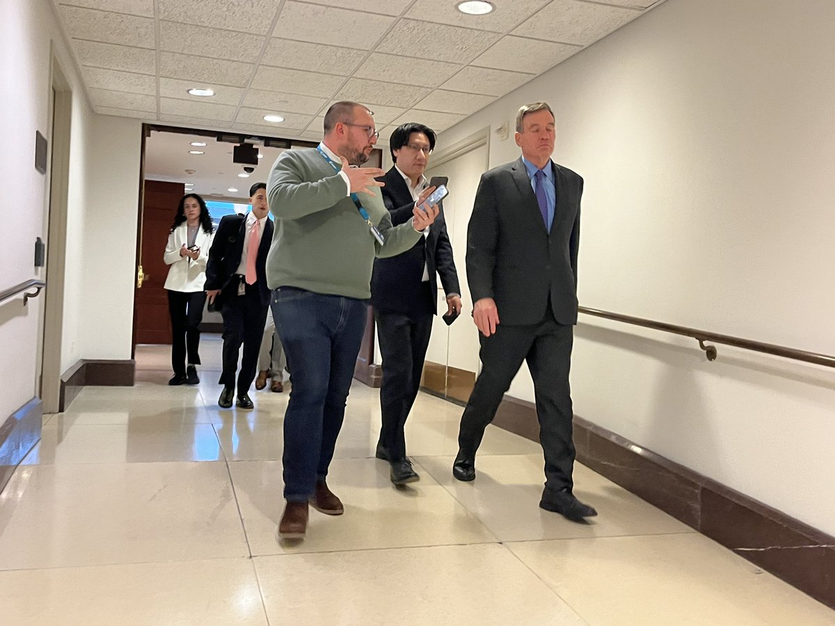 BlackVaNews's tweet image. Sens @MarkWarner @SenTimKaine leaving a classified briefing by @marcorubio on #IranWar #CapitolHill #Iran #Military #Virginia