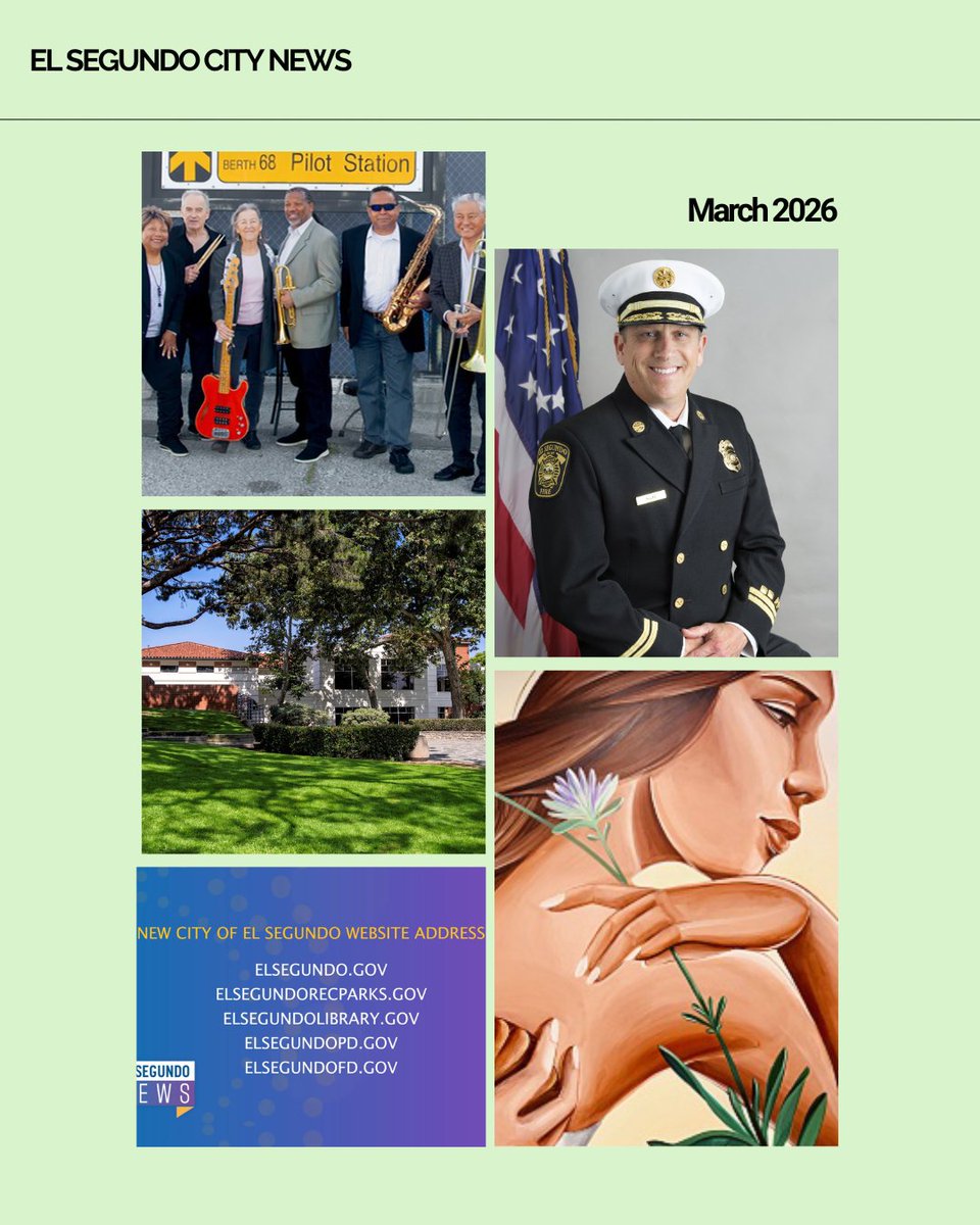 elsegundocity's tweet image. March’s City Newsletter highlights El Segundo’s latest happenings: City websites switching to .gov, Manga Meetup at the El Segundo Library, a free concert performance by the Itty Bitty Big Band, and more!  #ElSegundo #ElSegundoEvents

Read more here: lnks.gd/3/3Rvzv62