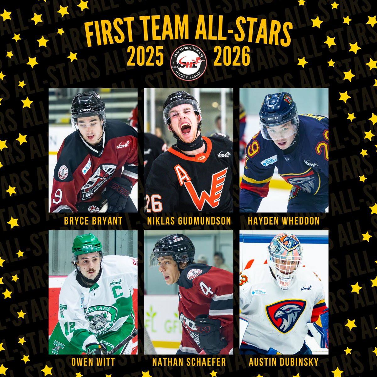 #MJHLNews | Meet your 2025-26 MJHL First Team All-Stars 👋🏼 🌟 

#MJHLHockey | 📸 Kalee Haasbeek, Ryan Sawatzky, Your_Pictures_Here