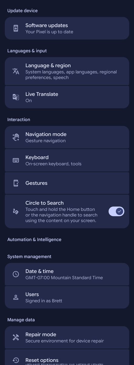The new System menu on today's Pixel update is so much better.