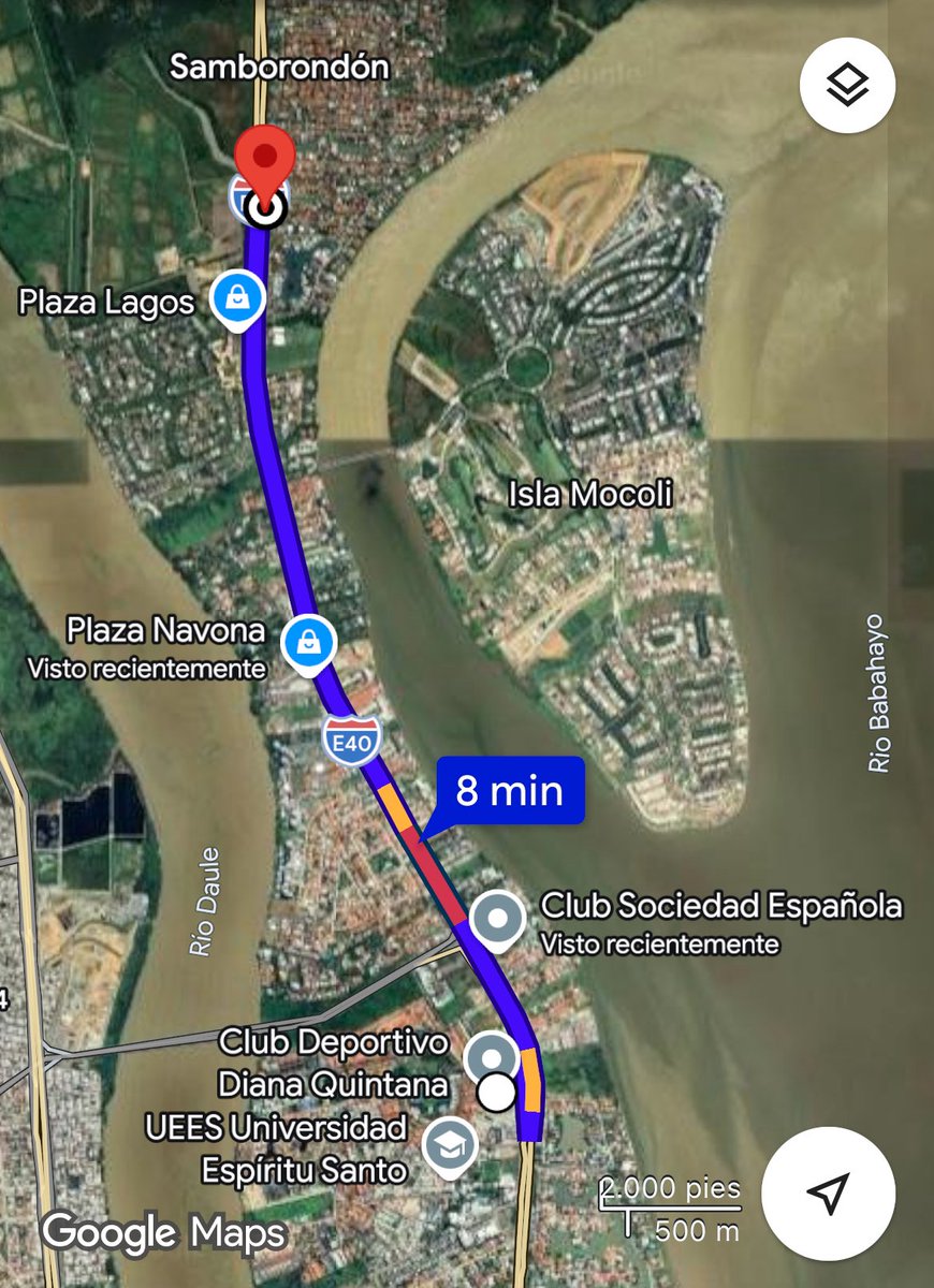 #ATVInforma |   

🚗 Si te diriges desde el Club Deportivo Diana Quintana (km 2.5) hasta el km 7 de la Av. Samborondón.

Tu tiempo de recorrido es de: 8 minutos

⬇️

maps.app.goo.gl/UKp7aHTJi6QJsQ…