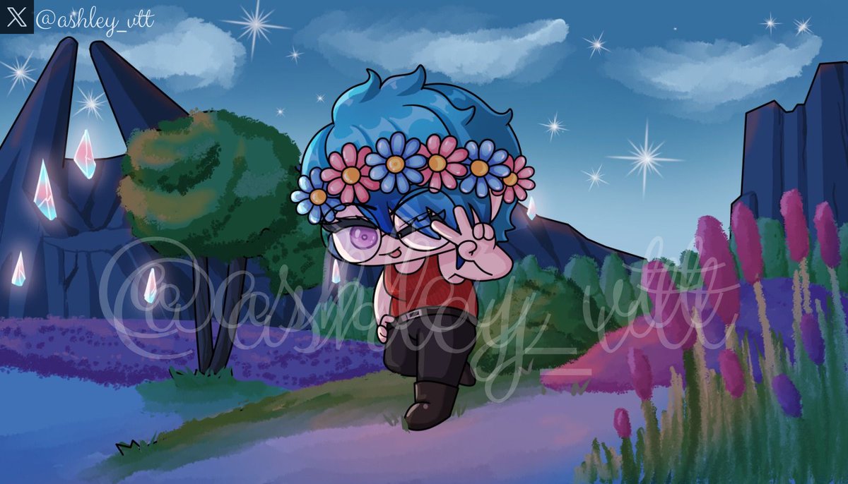 Ashley_vtt's tweet photo. caught between a wish and a shooting star ✌️✨
flower crowns &amp; crystal skies💙

#commissionartwork #artmoots #ocart  #characterart #chibiart  #commissionopen #FFXIV #asharts https://t.co/5WaeAgbQ72